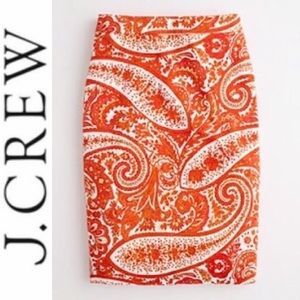 J Crew Pencil Skirt Orange & White Paisley Size 2